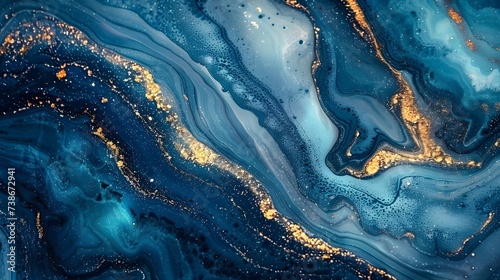 Abstract ocean- ART. Natural Luxury. Style incorporates the swirls of marble or the ripples of agate. Very beautiful blue paint with the addition of gold powder