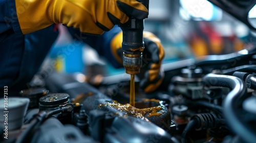 Automotive Professional Expertly Changing Engine Oil for Peak Performance