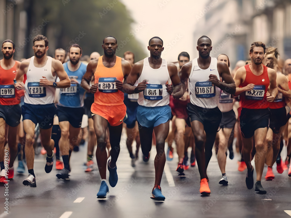 A group of athletes competing in a marathon A group of athletes competing in a marathon