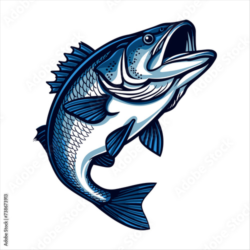 Largemouth bass is jumping. generative ai, layered vector illustration.