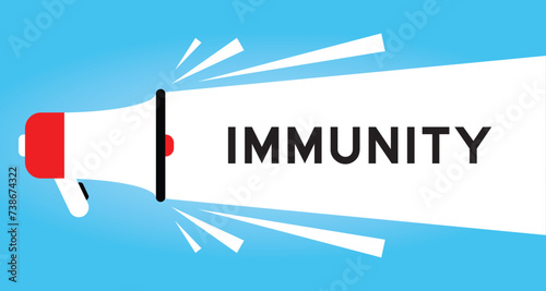 Color megaphone icon with word immunity in white banner on blue background