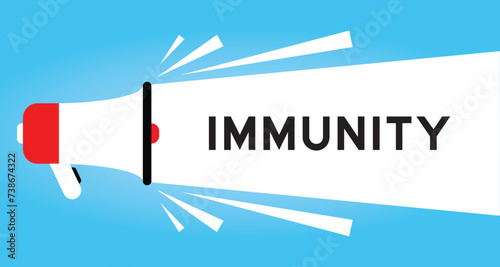 Color megaphone icon with word immunity in white banner on blue background