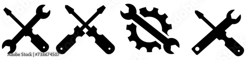 Black Wrench & Screwdriver icon set. vector isolated.