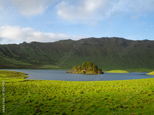 Lake islet covered with trees in Caldeirão do Corvo photo