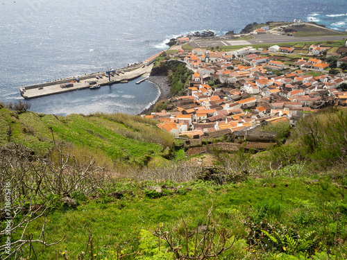 View of Vila do Corvo with the port and the airstrip, Azores photo