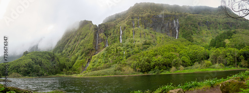 Panorama of Poço da Alagoinha, Flores Island raw nature, Azores photo