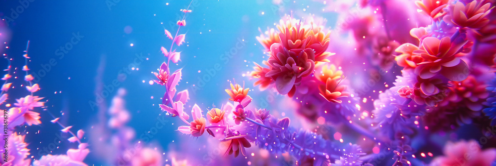 Spring Blossoms: Bright and Colorful Flowers Under a Sunny Sky, Emphasizing the Beauty of Nature and Growth Spring Blossoms: Bright and Colorful Flowers Under a Sunny Sky, Emphasizing the Beauty of Nature and Growth