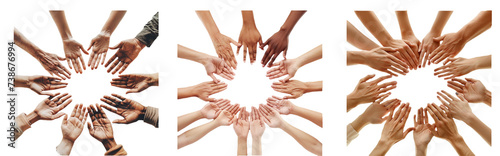 A group of hands forming a circle,illustrative,isolated on a white background,a group of hands reaching out to each other,a group of hands on a white background