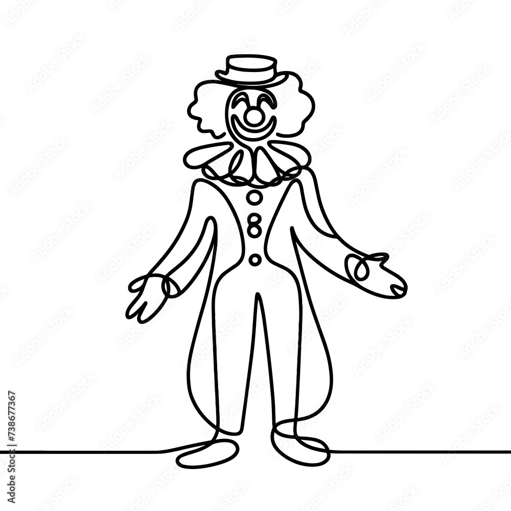 A clown in a line drawing style