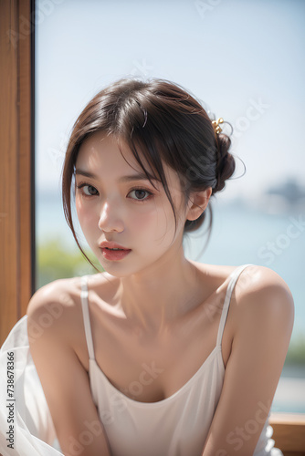 Gorgeous Asian Young Female Model - Fashion or Cosmetics Model - Surreal Beauty with Perfect Fine Features - Beautiful Smooth Hair