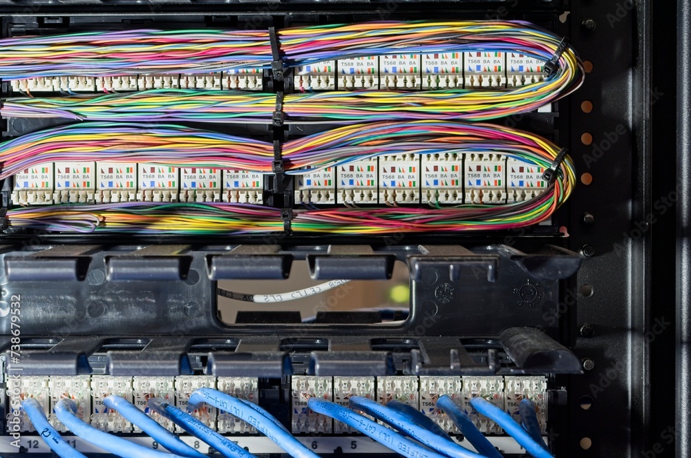 Punch blocks and network cable in data center Punch blocks and network cable in data center