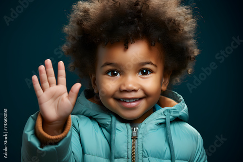 Baby with Afro Haircut Pointing with Forefingers.