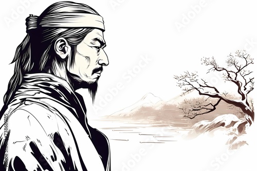 background painting with the image of a samurai