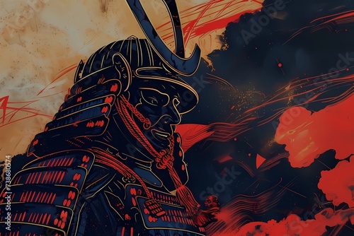 background painting with the image of a samurai