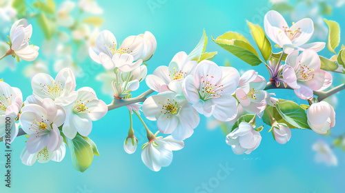 Realistic fruit tree branch with spring flowers.