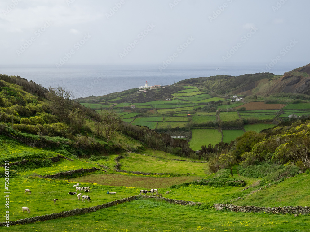 Terceira Island rural landscape and Farol das Contendas