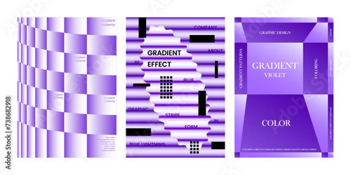 template poster design set purple violet gradient image concept modern Brutalist Abstract Geometric aesthetic background flyer paper cover layout editorial vertical graphic design effect impact