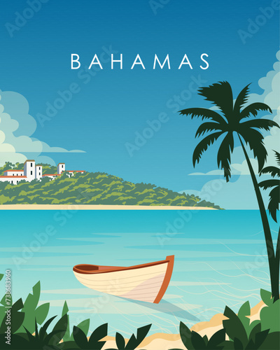 Fototapeta Naklejka Na Ścianę i Meble -  Nassau Bahamas travel poster, vertical banner, postcard