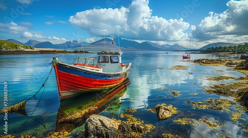 Fishing boat in summer day time at Skye, Scotland.