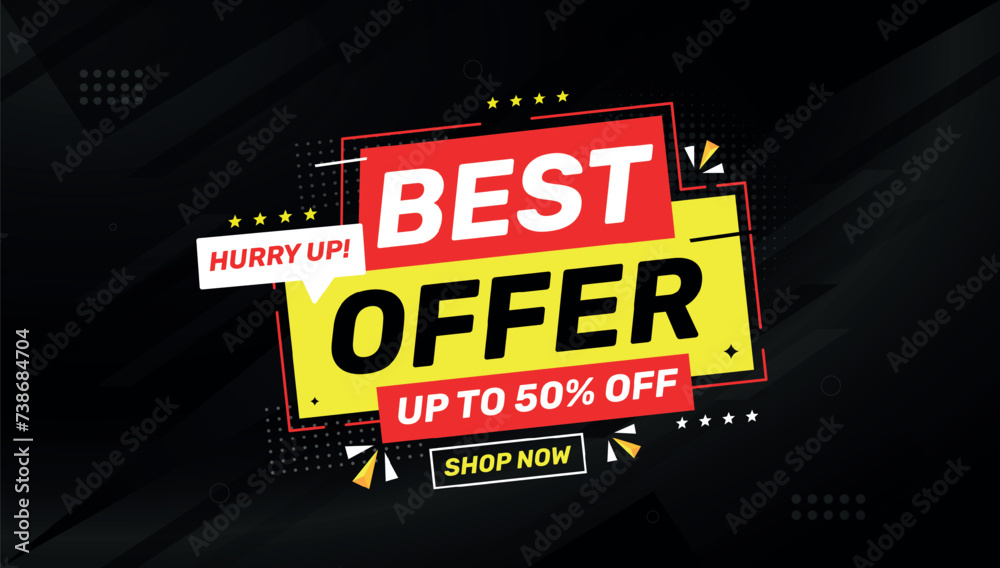 Best Offer Discount banner. Offer sale banner vector template. Sale label and discounts background, Discount Promotion marketing poster design for web and Social. Vector Illustration.