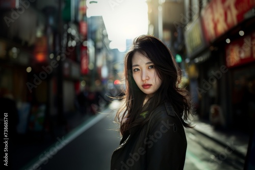 beautiful asian young woman on the street in tokyo 