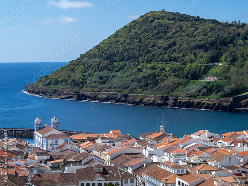 Obraz na płótnie Angra do Heroismo bay and Monte Brasil, Terceira Island w salonie