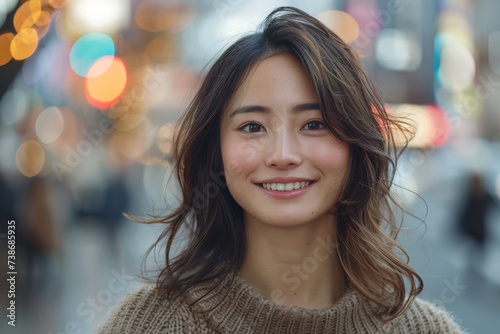 beautiful smiling happy asian young woman on the street in tokyo © PetrovMedia