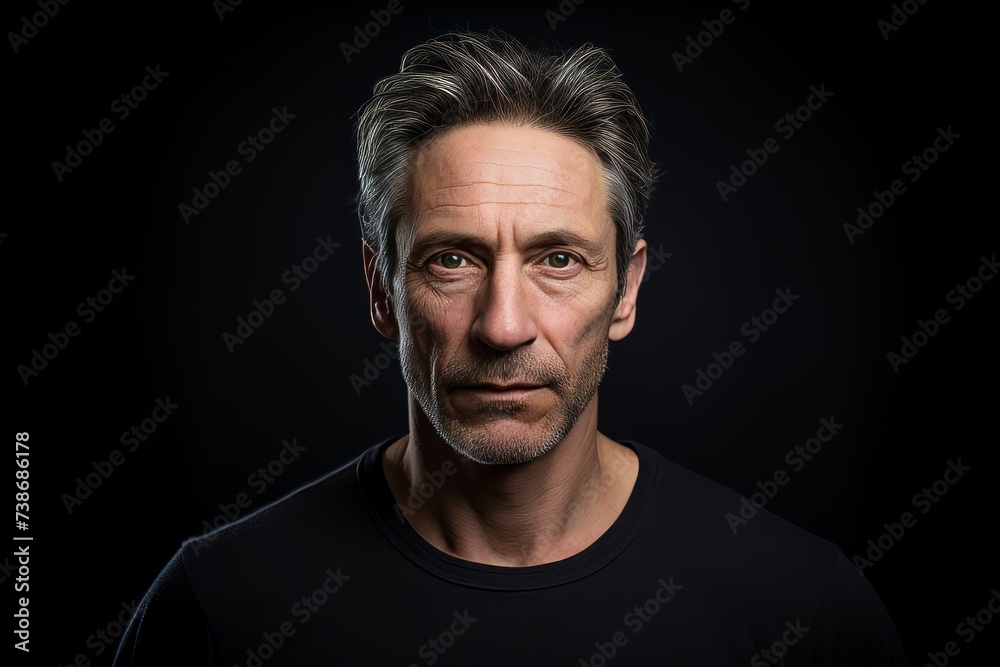 Portrait of a handsome middle-aged man. Studio shot against a dark background.