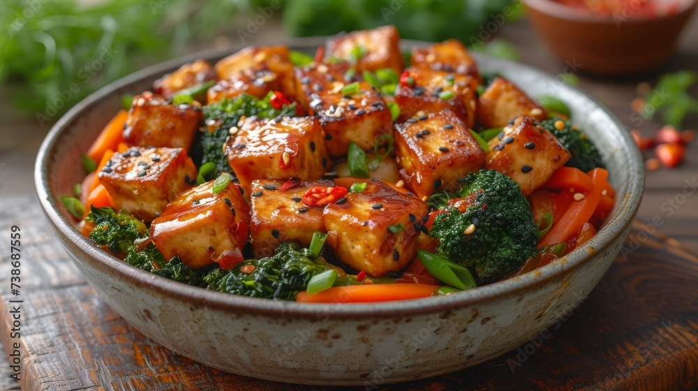 Vegetarian Stir-Fry: A colorful stir-fry with a variety of fresh vegetables, tofu, and a flavorful sauce. Vegetarian Stir-Fry: A colorful stir-fry with a variety of fresh vegetables, tofu, and a flavorful sauce.
