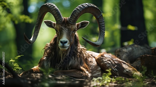 An adult male European mouflon with large horns UHD WALLPAPER