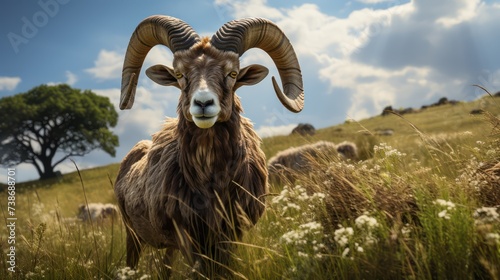 An adult male European mouflon with large horns UHD WALLPAPER © Murtaza03ai