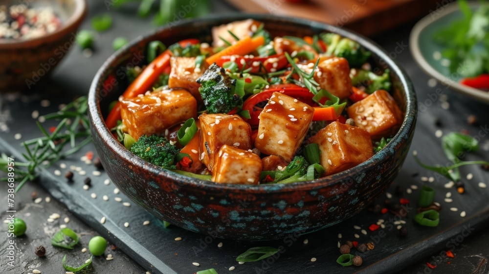 Vegetarian Stir-Fry: A colorful stir-fry with a variety of fresh vegetables, tofu, and a flavorful sauce. Vegetarian Stir-Fry: A colorful stir-fry with a variety of fresh vegetables, tofu, and a flavorful sauce.