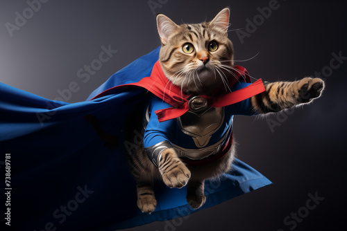 Funny cat superhero cat wearing cape and mask to save the world pet