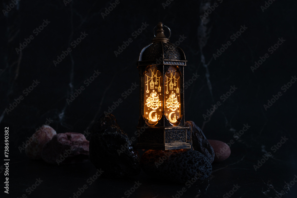 Ramadan lantern with stones, Islamic tradition, vintage decoration