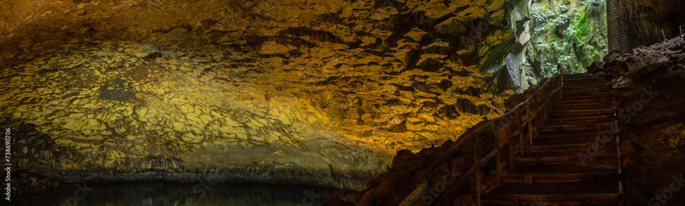 Naklejka premium Panorama of the interior of the Furna do Enxofre cave