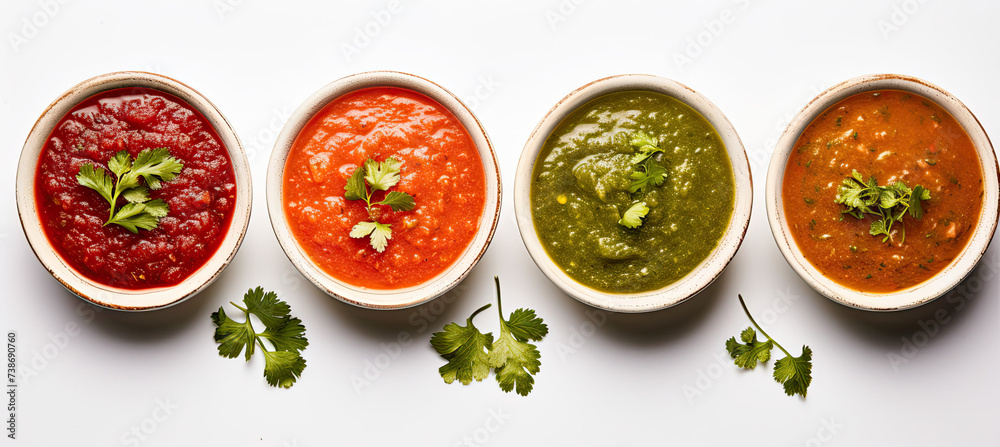Top view Various sauces in bowls. isolated on white background Top view Various sauces in bowls. isolated on white background