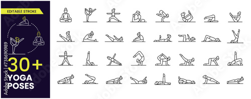 A collection of yoga poses Editable Stroke icons. Line Woman of yoga poses. Set of linear Yoga pose icons. Pilates poses set Editable Outline icon collections.