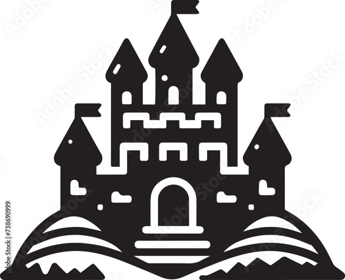 silhouettes of sand castle isolated on white back ground