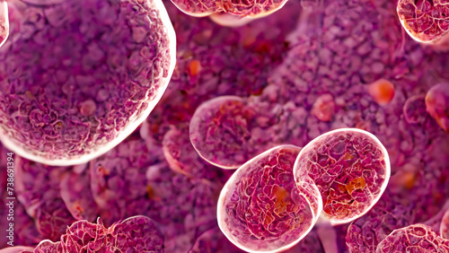 Medical background. Cells of a living creature close-up. Health and illness