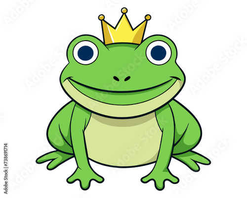green frog prince wearing a crown  with a smile
