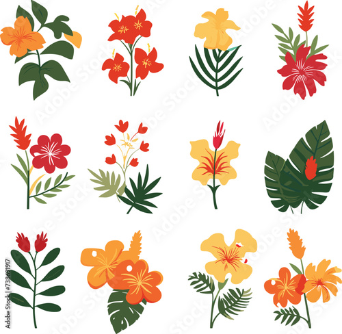 Set of floral flower illustration Abstract Line Art Illustrations of Flowers, Leaves, and Geometric Elements for Minimalist Design Projects and Social Media Graphics