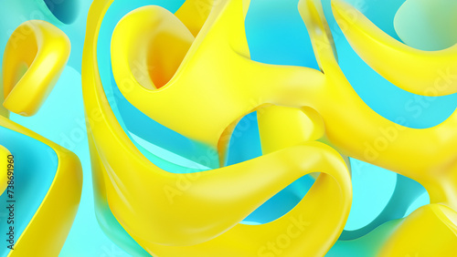 Beautiful Abstract 3D Background with Smooth Silky Shapes light yellow and blue colors