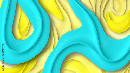 Beautiful Abstract 3D Background with Smooth Silky Shapes light yellow and blue colors