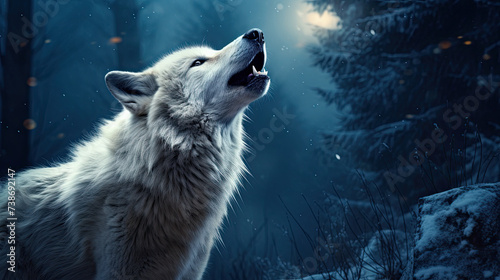 White wolf howling at the moon photo