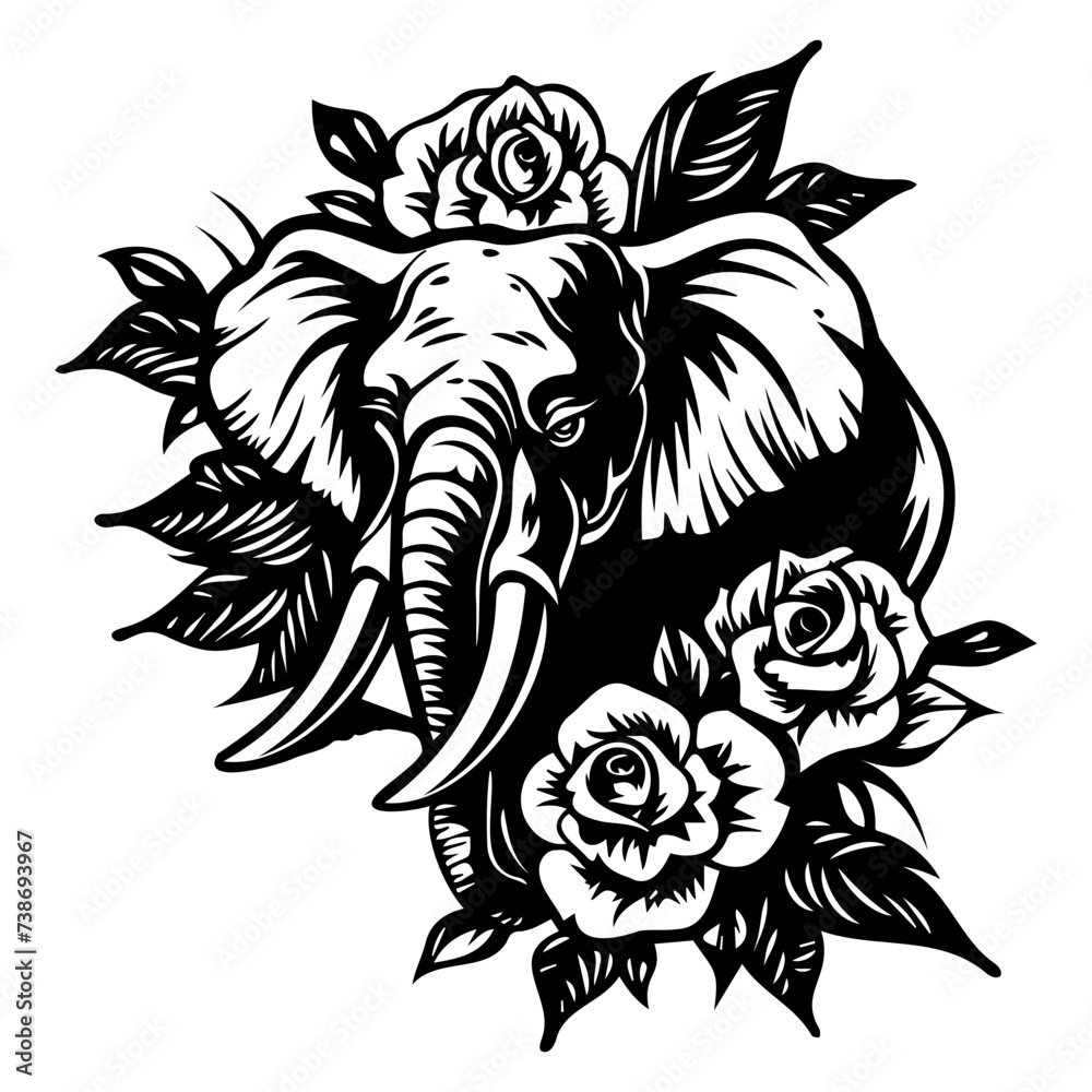 elephant head with flower vector elephant head with flower vector