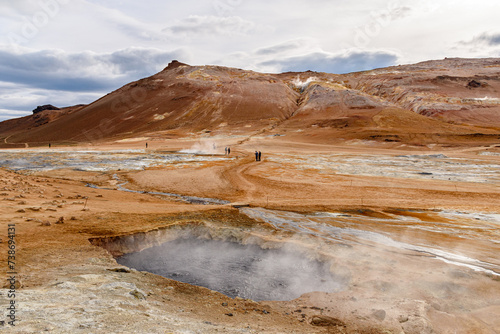 Hot springs in the geothermal area of Hverir - Namafjall near the lake Myvatn in northern Iceland