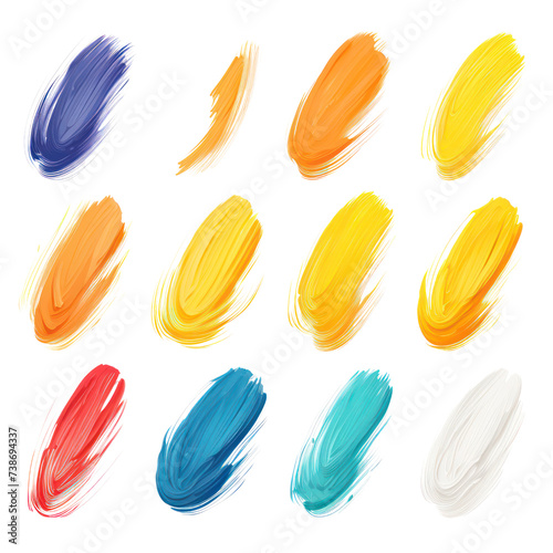 Colourful black white brush stroke set paint hand draw PNG on white and transparent background