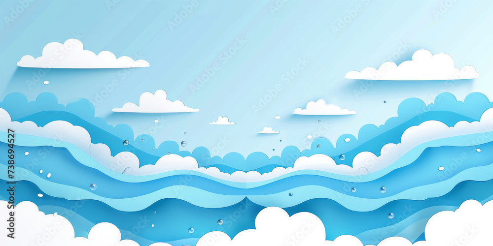 flat blue paper cut clouds