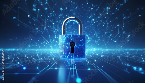 Cybersecurity symbol of blue digital lock for data safety