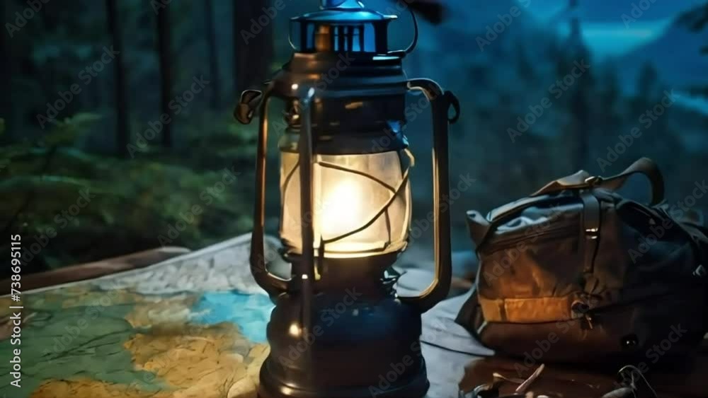 old oil lamp and map
